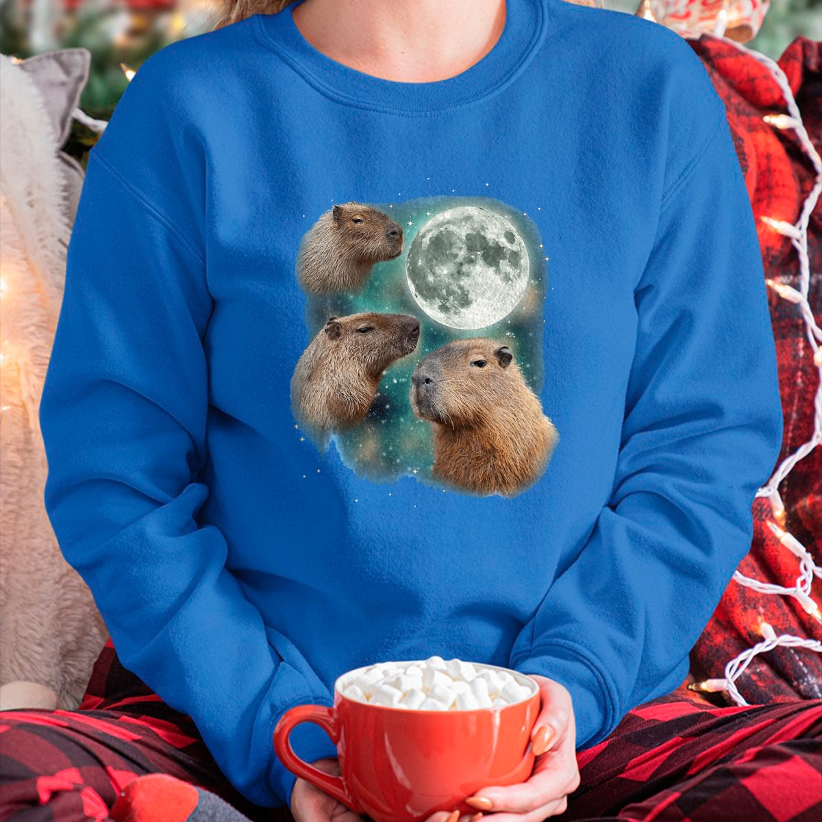 Cute Capybara Shirt, Funny Capybara UnisexT-Shirt/Hoodie/Sweatshirt HLT00 - 3 Capybara Moon Giant Rodents Weird Howling Parody T-Shirt, Men, Black, 3X-Large