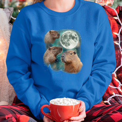 Cute Capybara Shirt, Funny Capybara UnisexT-Shirt/Hoodie/Sweatshirt HLT00 - 3 Capybara Moon Giant Rodents Weird Howling Parody T-Shirt, Men, Black, 3X-Large