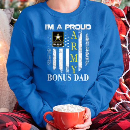 Gift for Dad Shirt, Funny Dad Unisex T-Shirt/Hoodie/Sweatshirt HLT00 – Vintage I_m A Proud Army Bonus Dad With American Flag Gift T-Shirt