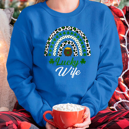 Best Wife Shirt, Wife and Husband Unisex T-Shirt/Hoodie/Sweatshirt HLT00 - Gift for wife T shirt, lucky wife   Womens Lucky Wife Rainbow St Patricks Day Lucky Wife V-Neck T-Sh
