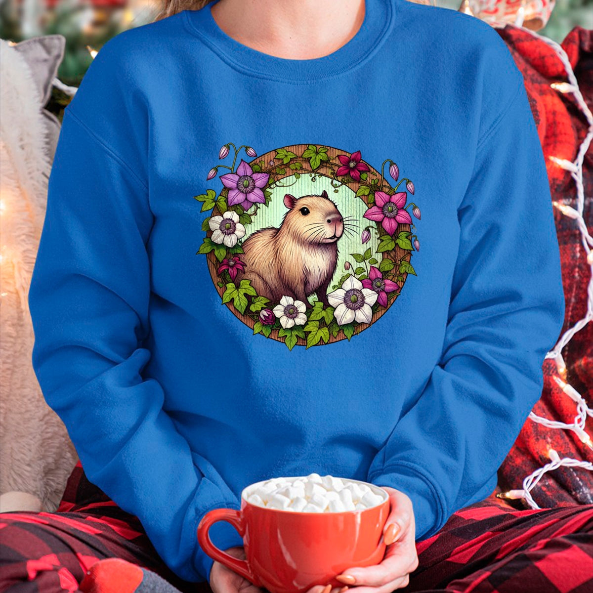 Cute Capybara Shirt, Funny Capybara Unisex T-Shirt/Hoodie/Sweatshirt HLT00 - Capybara floral Illustration Long Sleeve T-Shirt