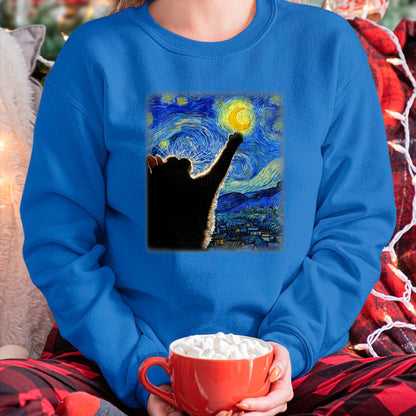Best Thanksgiving Family Shirt , Funny Thanksgiving UnisexT-Shirt/Hoodie/Sweatshirt HLT00 - Starry Night Cat, Van Gogh Cat, Cat Lover, Cat Mom, Cat Dad T-Shirt, Black