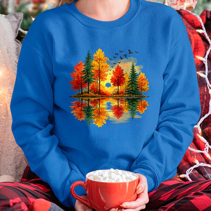 Best Thanksgiving Family Shirt , Funny Thanksgiving UnisexT-Shirt/Hoodie/Sweatshirt HLT00 - Retro Autumn Fall Leaves Forest Nature Lake Reflection T-Shirt