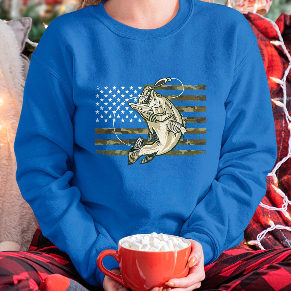 Funny Fishing Shirt, Gift For Fishing Lover Unisex T-Shirt/Hoodie/Sweatshirt HLT00 - Fishing Camouflage US American Flag Bass Fish Fisherman Camo T-Shirt