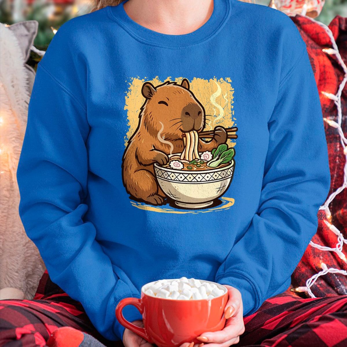 Cute Capybara Shirt, Funny Capybara Unisex T-Shirt/Hoodie/Sweatshirt HLT00 - Capybara Eating Ramen Noodles T-Shirt