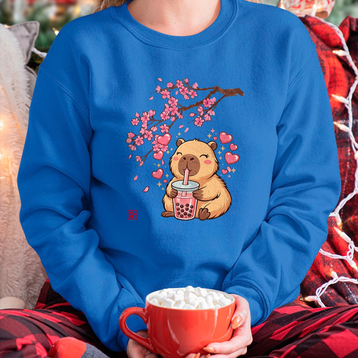 Cute Capybara Shirt, Funny Capybara Unisex T-Shirt/Hoodie/Sweatshirt HLT00 - Cute Capybara Kawaii Anime Drinking Bubble Tea Sakura Japan T-Shirt