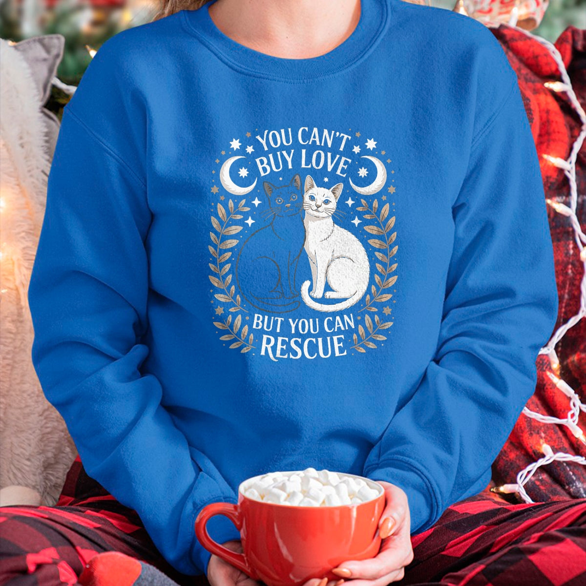 Cat Love Shirt, Funny Cat Lover Gift UnisexT-Shirt/Hoodie/Sweatshirt HLT00 - Women_s You Can_t Buy Love But You Can Rescue It Cat Lovers V-Neck T-Shirt