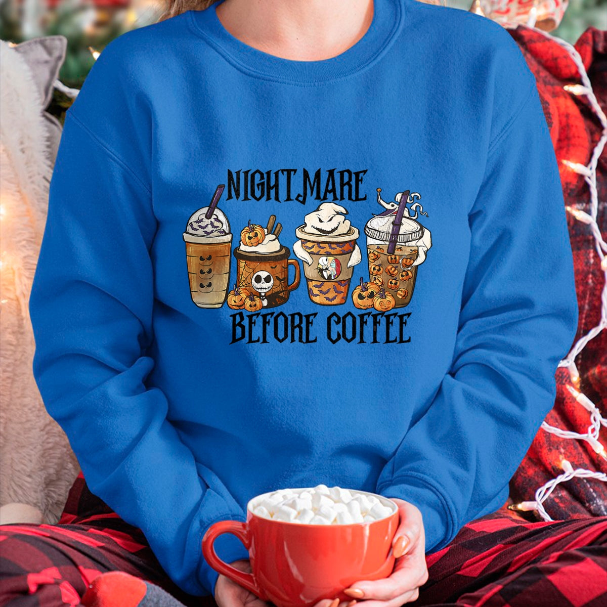 Christmas Shirts for Family, Funny christmas shirts, Christmas Unisex T-Shirt/Hoodie/Sweatshirt HLT00 - Nightmare Before Coffee Pumpkin Spice Halloween Costume T-Shirt