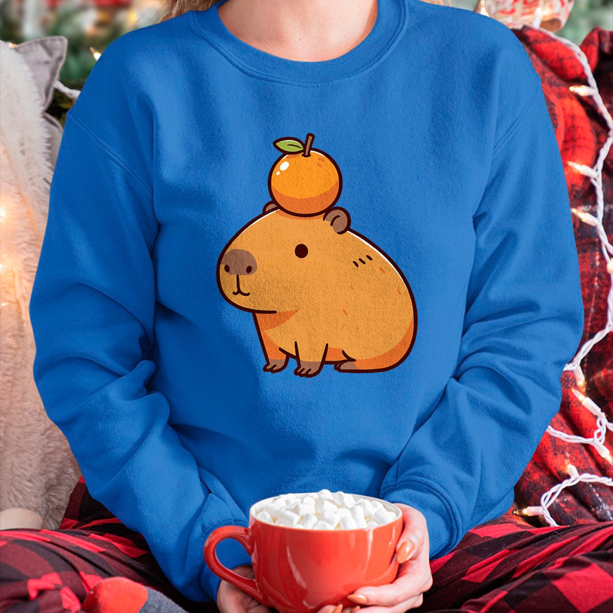 Cute Capybara Shirt, Funny Capybara Unisex T-Shirt/Hoodie/Sweatshirt HLT00 - Capybara with Orange on the Head Capybara T-Shirt