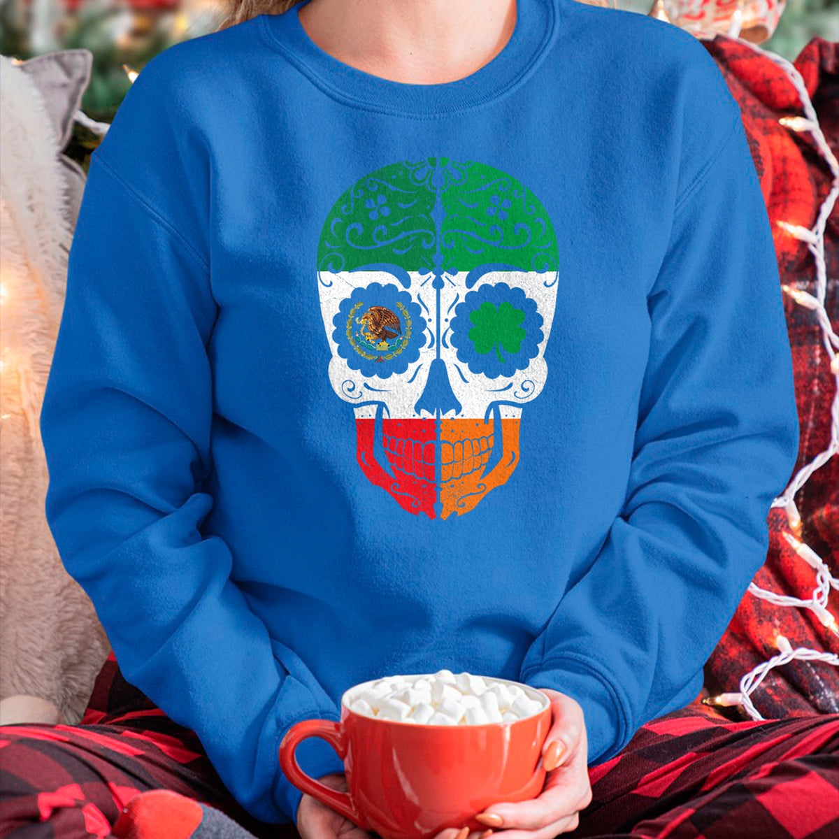 Patrick Day Shirts for Family, Funny Patrick Day shirts, st patrick's day Unisex T-Shirt/Hoodie/Sweatshirt HLT00 - Mexican Irish Sugar Skull St Patrick Day Mexico Ireland Flag T-Shirt
