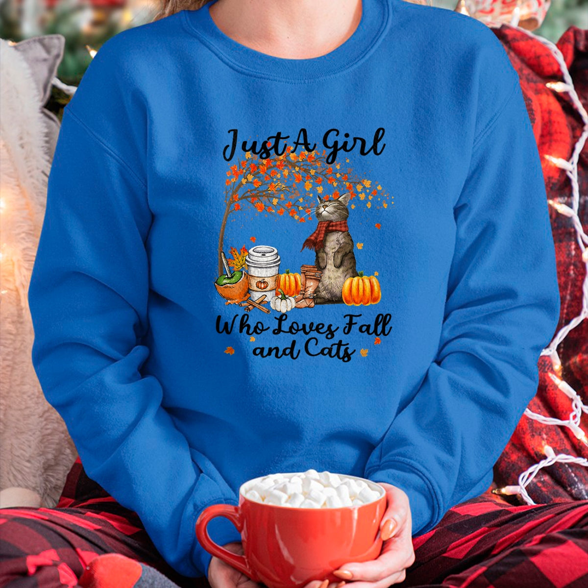 Cat Love Shirt, Funny Cat Lover Gift UnisexT-Shirt/Hoodie/Sweatshirt HLT00 - Tu Just A Girl Who Loves Fall And Cat Costume Thanksgiving T-Shirt