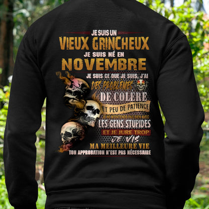 Je Suis Un Vieux Grincheux Né en Novembre – T-Shirt Homme Fort Caractère - DTSM11 (SKU2604-33-11)