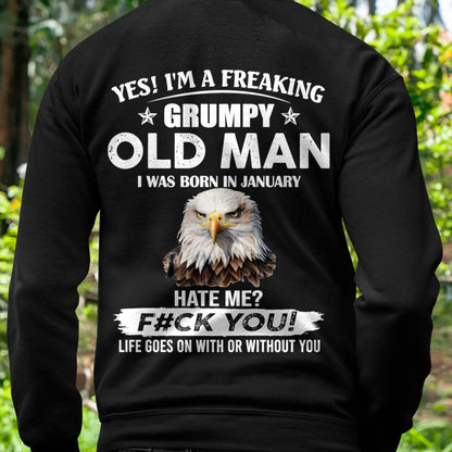January - Grumpy Old Man T-Shirt – Funny Eagle Birthday T-Shirt for Men - DTSM01 (SKU-GOMS-01)