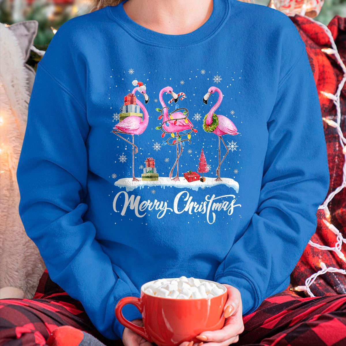 Christmas Shirts for Family, Funny christmas shirts, Christmas Unisex T-Shirt/Hoodie/Sweatshirt HLT00 - Merry Christmas Hat Santa Flamingo Light Christmas Snow T-Shirt