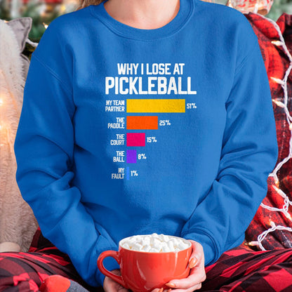 Funny Pickleball Shirt, Pickleball Lover Unisex T-Shirt/Hoodie/Sweatshirt HLT00 - Funny Pickleball Humor T-Shirt Why I Lose - Black, Classic Fit, Crew Neck, Short Sleeve