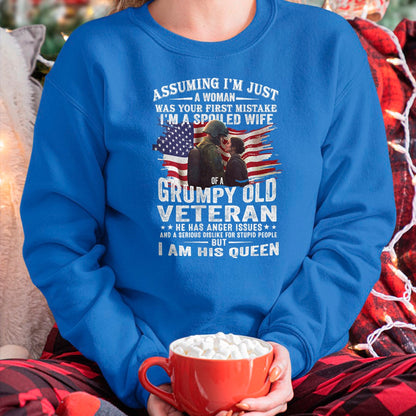 Best Wife Shirt, Wife and Husband Unisex T-Shirt/Hoodie/Sweatshirt HLT00 - Gift for wife T shirt, spoiled wife   Womens I'm A Spoiled Wife Of A Grumpy Old Veteran (On Back) V-