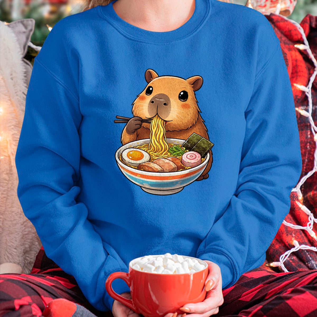 Cute Capybara Shirt, Funny Capybara Unisex T-Shirt/Hoodie/Sweatshirt HLT00 - Capybara Eating Ramen Noodles Japanese Kawaii Graphic T-Shirt