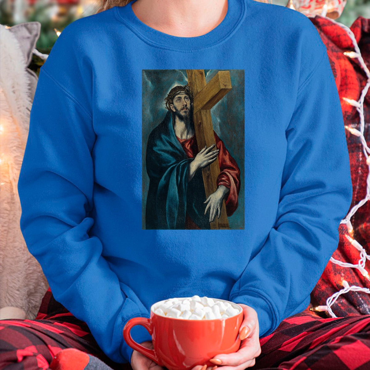 Christian Tee, Christian Faith Unisex T-Shirt/Hoodie/Sweatshirt HLT00 - Christ Carrying the Cross Jesus Painting Saviour Christian T-Shirt