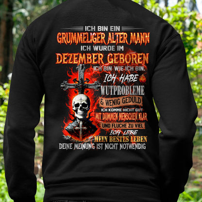 DEZEMBER MANN SHIRT – GRUMMELIGER ALTER MANN GEBOREN IM DEZEMBER – LUSTIGES SCHÄDEL KREUZ T-SHIRT FÜR MÄNNER - DTSM12 (SKU2605-174-12)