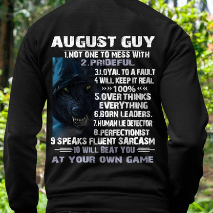 August Guy Wolf T-Shirt – Strong, Loyal and Fearless Birthday Gift - DTSM08 (SKU09-19-08)