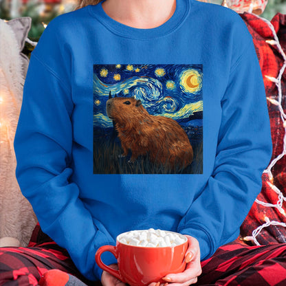 Cute Capybara Shirt, Funny Capybara Unisex T-Shirt/Hoodie/Sweatshirt HLT00 - Capybara Van Gogh Style Starry Night T-Shirt