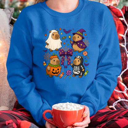 Cute Capybara Shirt, Funny Capybara Unisex T-Shirt/Hoodie/Sweatshirt HLT00 - Funny Cozy Capybara Autumn Fall Spooky Season Halloween T-Shirt