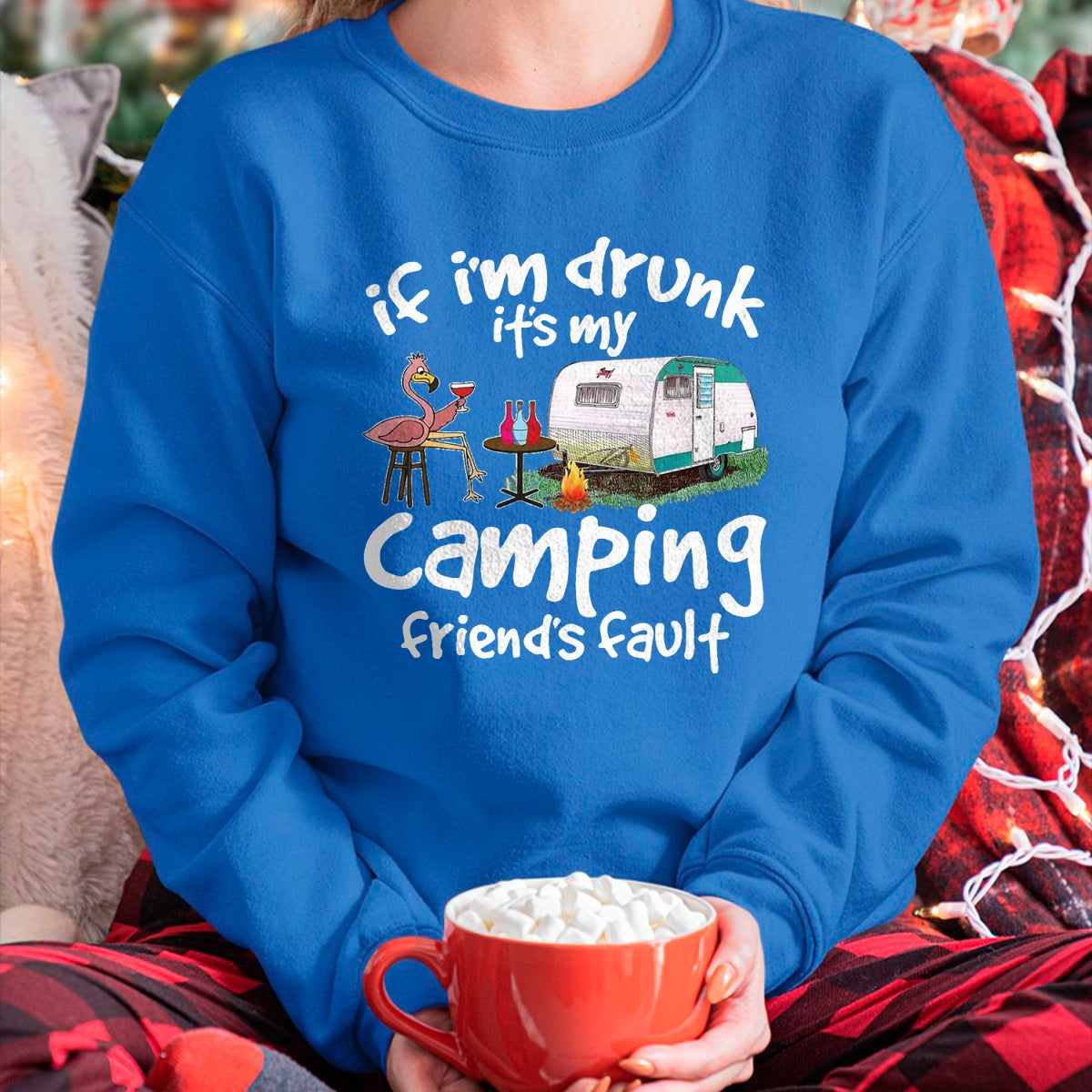 Funny Camping Shirt, Gift For Camping Lover Unisex T-Shirt/Hoodie/Sweatshirt HLT00 - If I_m Drunk It_s My Camping Friend_s Fault Funny Flamingo T-Shirt, Men, Black, 3X-Large