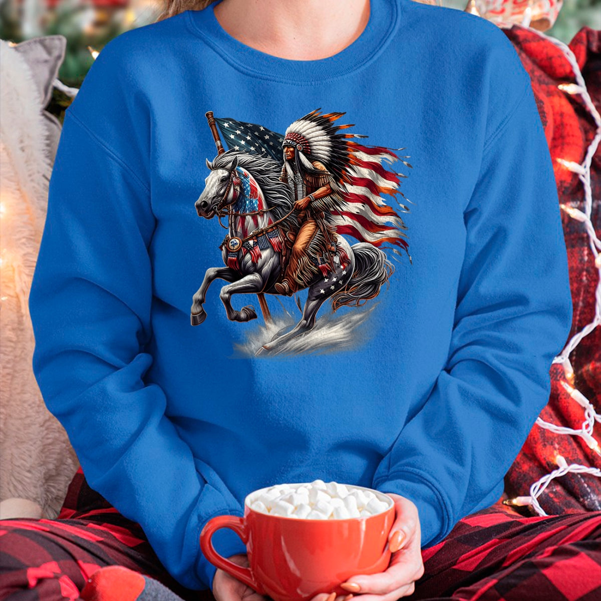 Native American T-Shirts, Vintage Native American Unisex T-Shirt/Hoodie/Sweatshirt HLT00 - Native American Day Flag Indian Riding Horse 4th of July T-Shirt (3)
