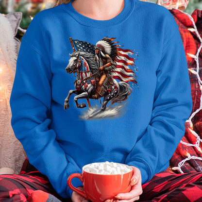 Native American T-Shirts, Vintage Native American Unisex T-Shirt/Hoodie/Sweatshirt HLT00 - Native American Day Flag Indian Riding Horse 4th of July T-Shirt (3)