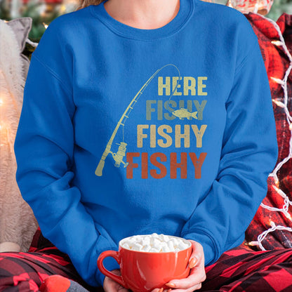 Funny Fishing Shirt, Gift For Fishing Lover Unisex T-Shirt/Hoodie/Sweatshirt HLT00 - Here Fishy Fishy Fishy Fishing Angler Deep Sea Fishing Funny T-Shirt