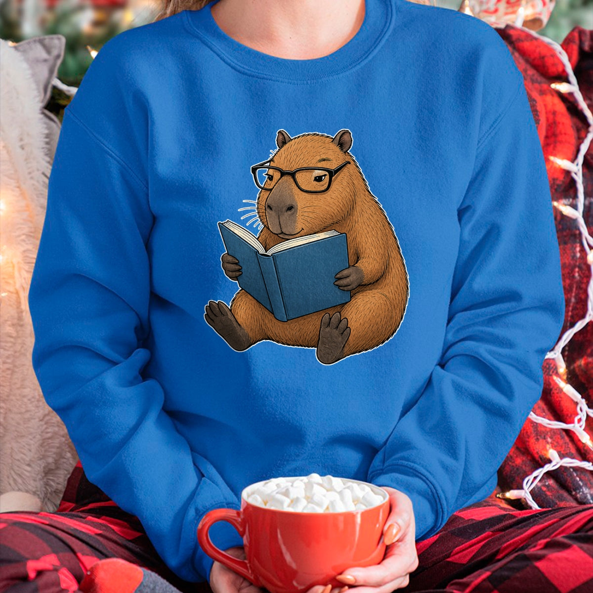 Cute Capybara Shirt, Funny Capybara UnisexT-Shirt/Hoodie/Sweatshirt HLT00 - Capybara Bookworm Reading Book Funny Graphic T-Shirt