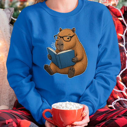Cute Capybara Shirt, Funny Capybara UnisexT-Shirt/Hoodie/Sweatshirt HLT00 - Capybara Bookworm Reading Book Funny Graphic T-Shirt