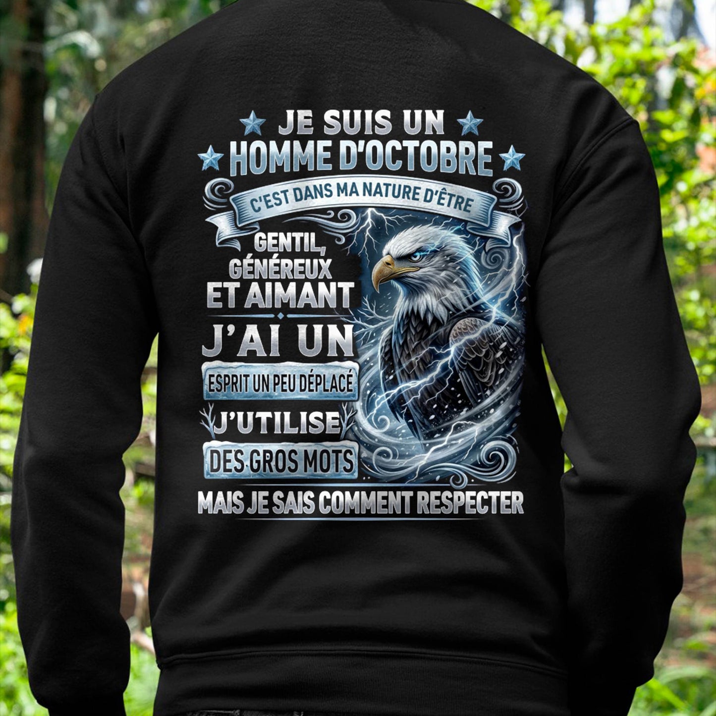 OCTOBRE - ESPRIT MALICIEUX MAIS SAIT RESPECTER - T-SHIRT ANNIVERSAIRE HOMME - IMPRESSION DTG PREMIUM - DTSM10 (SKU2604-86-10)