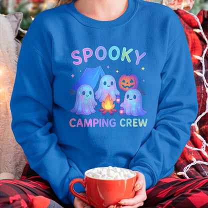 Funny Camping Shirt, Gift For Camping Lover Unisex T-Shirt/Hoodie/Sweatshirt HLT00 - Spooky Camping Crew Ghosts Halloween Campfire Vintage Boo T-Shirt