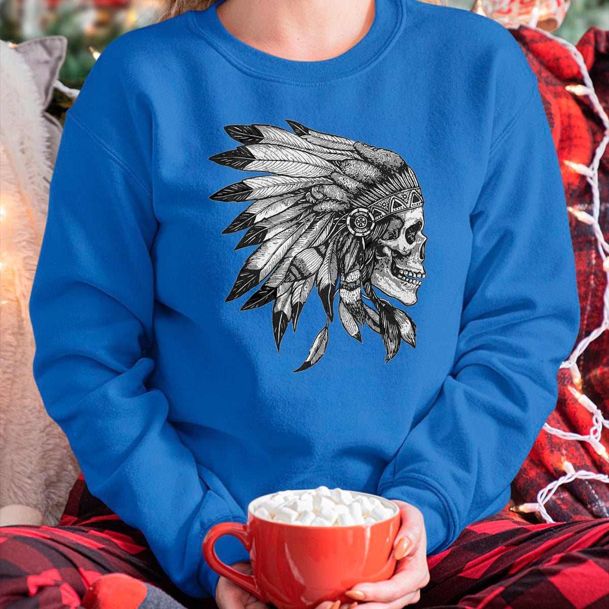 Native American T-Shirts, Vintage Native American Unisex T-Shirt/Hoodie/Sweatshirt HLT00 - American Motorcycle Skull Native Indian Eagle Chief Vintage (1)