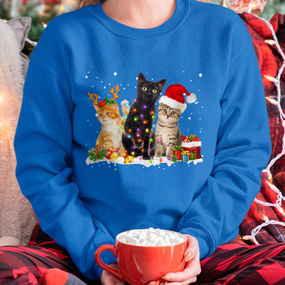 Christmas Shirts for Family, Funny christmas shirts, Christmas Unisex T-Shirt/Hoodie/Sweatshirt HLT00 - Santa Cat Light Gorgeous Reindeer Pajama Christmas Cat Lover T-Shirt