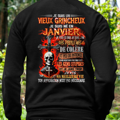 Je Suis Un Vieux Grincheux Né en Janvier – T-Shirt Homme Fort Caractère - DTSM01 (SKU26T-01141-01)