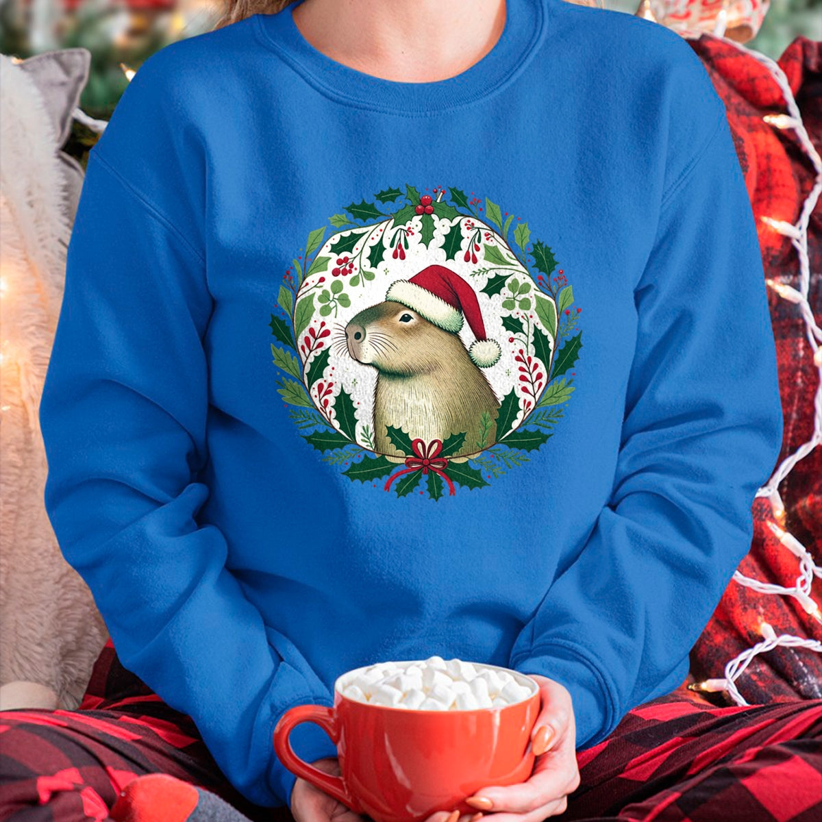 Cute Capybara Shirt, Funny Capybara Unisex T-Shirt/Hoodie/Sweatshirt HLT00 - Capybara Christmas illustration Long Sleeve T-Shirt (1)