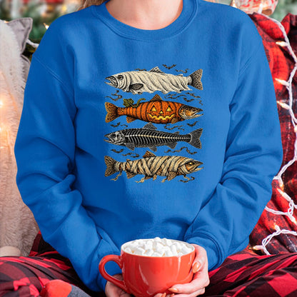 Funny Fishing Shirt, Gift For Fishing Lover Unisex T-Shirt/Hoodie/Sweatshirt HLT00 - Halloween Trout Fish Ghost Pumpkin Skeleton Mummy T-Shirt