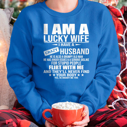 Best Wife Shirt, Wife and Husband Unisex T-Shirt/Hoodie/Sweatshirt HLT00 - Gift for wife T shirt, lucky wife   I Am A Lucky Wife I Have A Crazy Husband Tank Top (1)