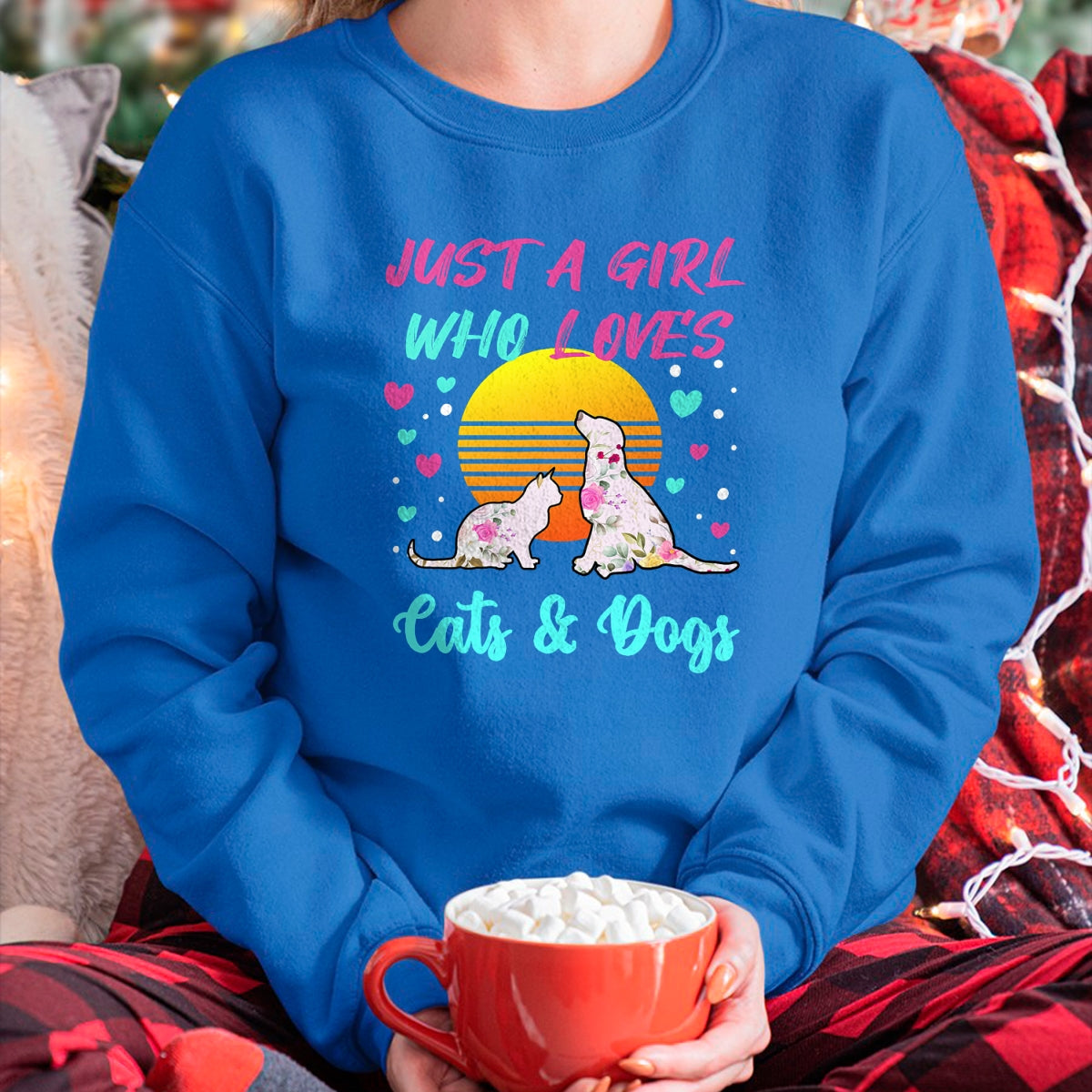 Cat Love Shirt, Funny Cat Lover Gift UnisexT-Shirt/Hoodie/Sweatshirt HLT00 - Just a Girl who Loves Cats and Dogs T-Shirt for Women T-Shirt (2)