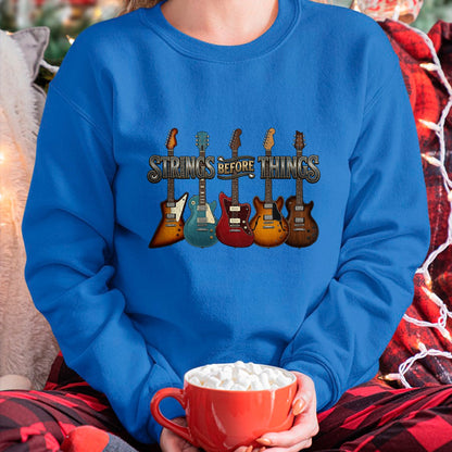 Guitar Lover Shirt, Funny Guitar UnisexT-Shirt/Hoodie/Sweatshirt HLT00 - Strings Before Thing Funny Men Vintage Acoustic Guitar Music T-Shirt