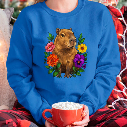 Cute Capybara Shirt, Funny Capybara Unisex T-Shirt/Hoodie/Sweatshirt HLT00 - Cute Capybara Floral T-Shirt