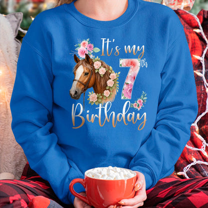 Best Horse Lover Shirt , Funny Horse UnisexT-Shirt/Hoodie/Sweatshirt HLT00 - Kids Birthday 7 Years Old Girl Horse Lovers Florals 7th Bday T-Shirt