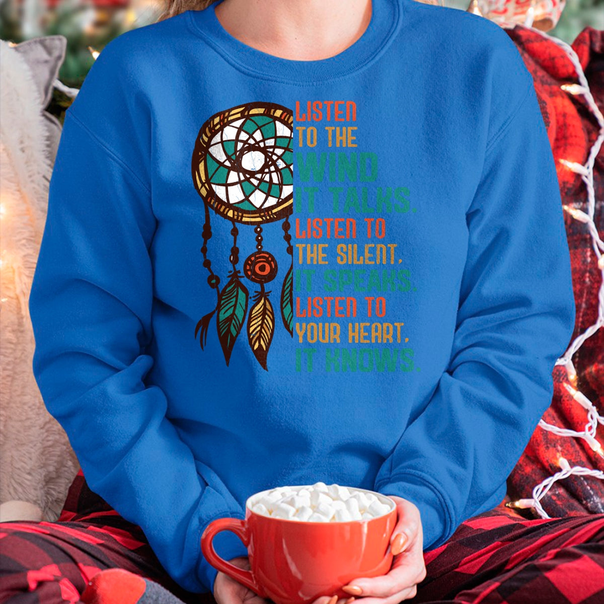 Native American T-Shirts, Vintage Native American Unisex T-Shirt/Hoodie/Sweatshirt HLT00 - Listen To The Wind It Talks Fun Native American Day Graphic Long Sleeve T-Shirt (1)