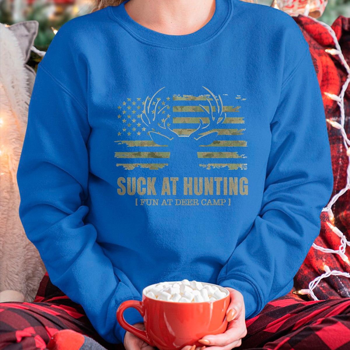 Funny Camping Shirt, Gift For Camping Lover Unisex T-Shirt/Hoodie/Sweatshirt HLT00 - Suck At Hunting Fun At Deer Camp Funny Man Hunter Camping T-Shirt