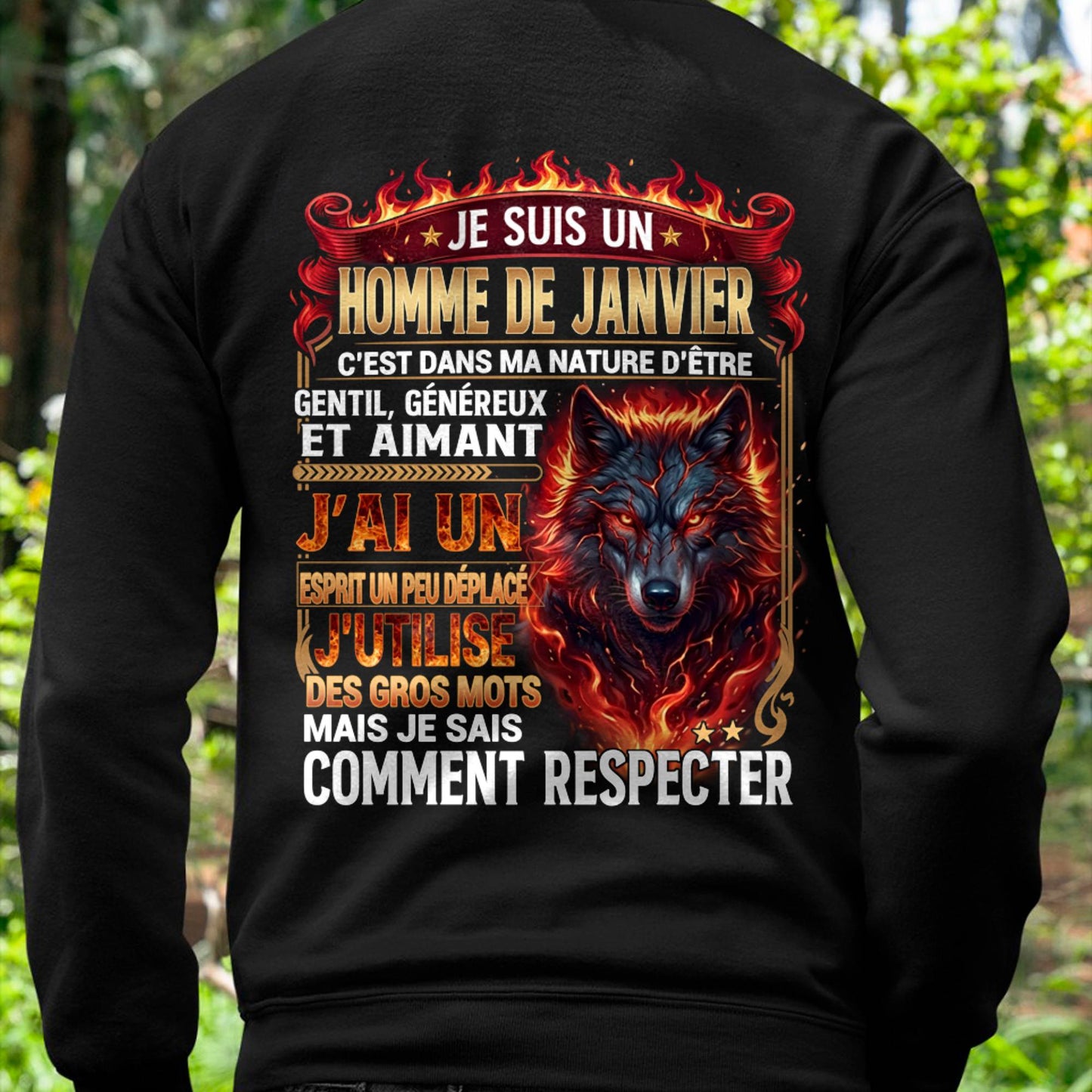 JANVIER - ESPRIT MALICIEUX MAIS SAIT RESPECTER - T-SHIRT ANNIVERSAIRE HOMME - IMPRESSION DTG PREMIUM - DTSM01 (SKU2604-87-01)