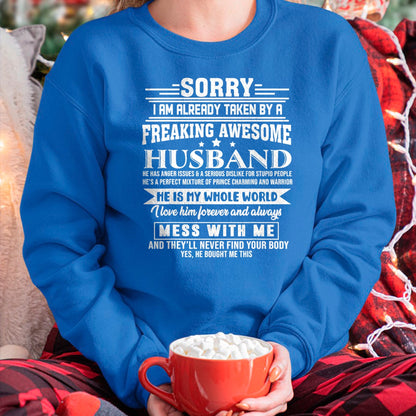 Best Wife Shirt, Wife and Husband Unisex T-Shirt/Hoodie/Sweatshirt HLT00 - Sorry i am already taken by a freaking awesome husband T-Shirt (1)