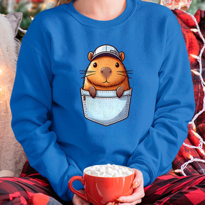 Cute Capybara Shirt, Funny Capybara Unisex T-Shirt/Hoodie/Sweatshirt HLT00 - Friendly Capybara in Pocket for Kids, Boys, Girls, Women Men T-Shirt