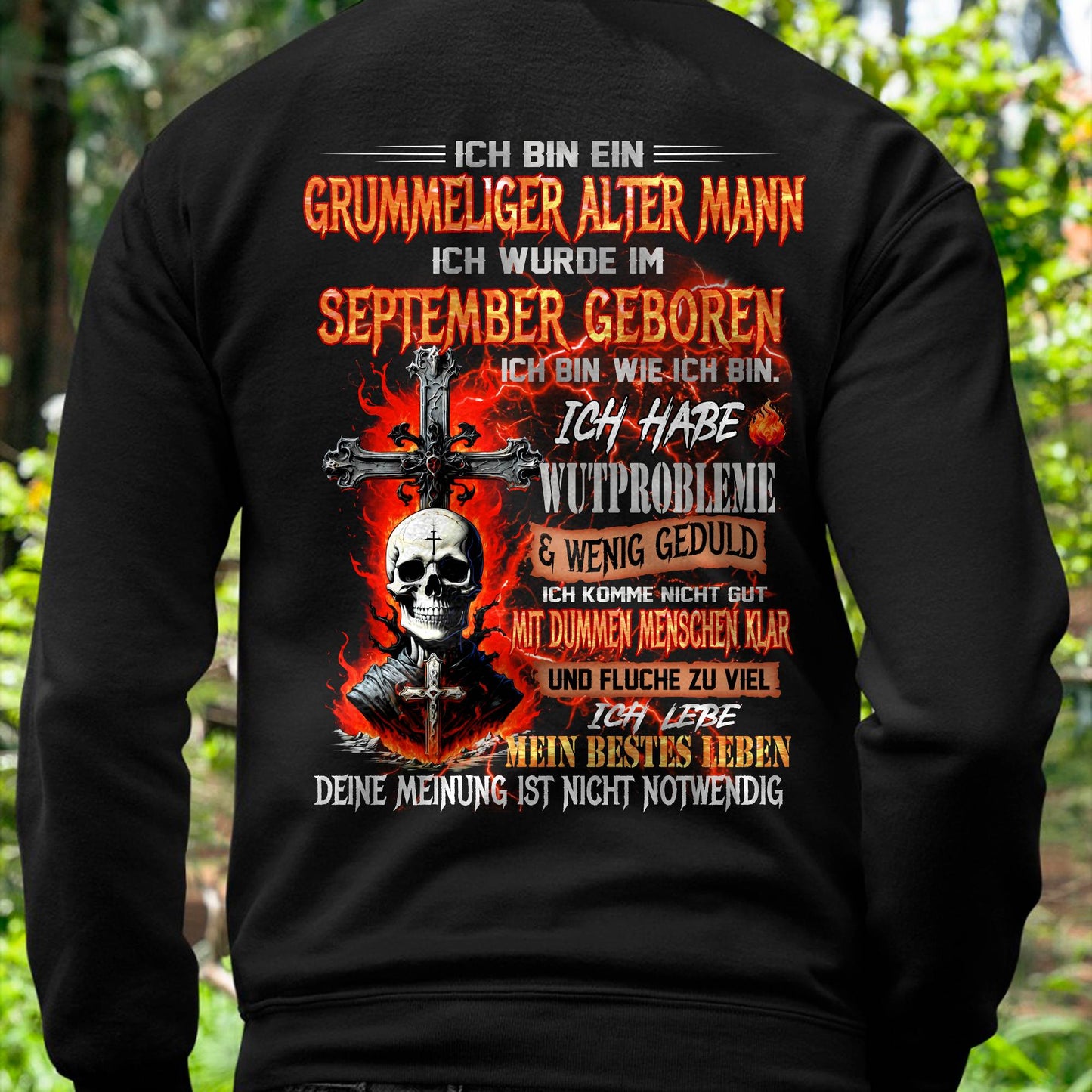 SEPTEMBER MANN SHIRT – GRUMMELIGER ALTER MANN GEBOREN IM SEPTEMBER – LUSTIGES SCHÄDEL KREUZ T-SHIRT FÜR MÄNNER - DTSM09 (SKU2605-174-09)